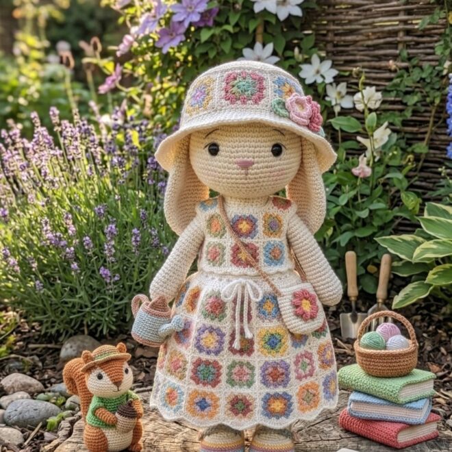Adorable Crochet Bunny Doll in Granny Square Dress – Full Tutorial