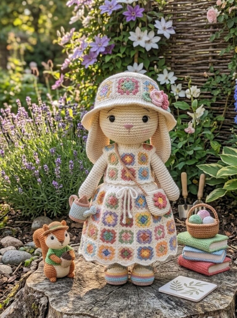 Adorable Crochet Bunny Doll in Granny Square Dress – Full Tutorial