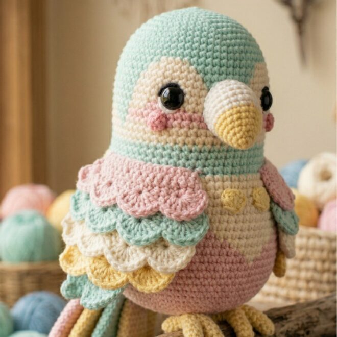 Cute Pastel Crochet Bird Pattern
