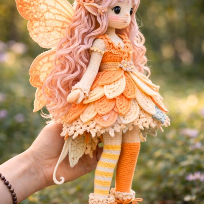Orange Fairy Crochet Doll Pattern with Wings