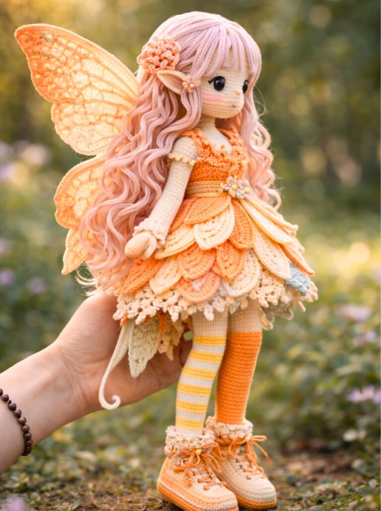 Orange Fairy Crochet Doll Pattern with Wings